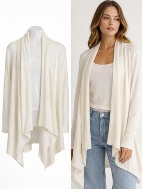 Groceries Apparel | Ivory Lyocell Fleece Cardigan | Open Front Draped | Small